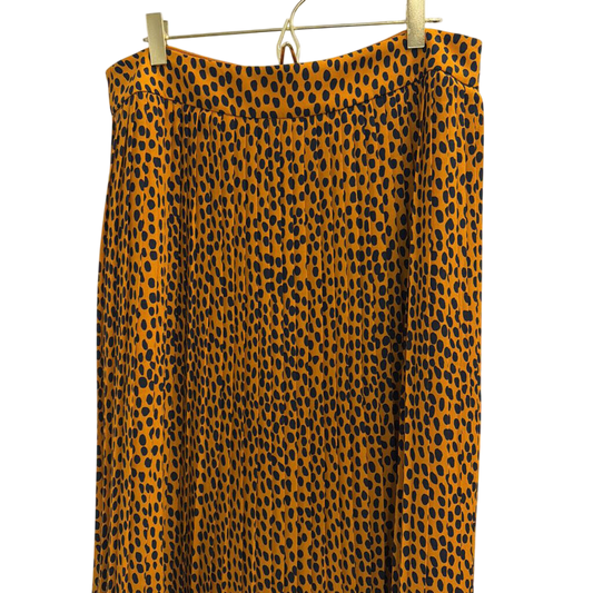 J Crew Mustard/ Navy Dot Print Pleated Midi Skirt 12