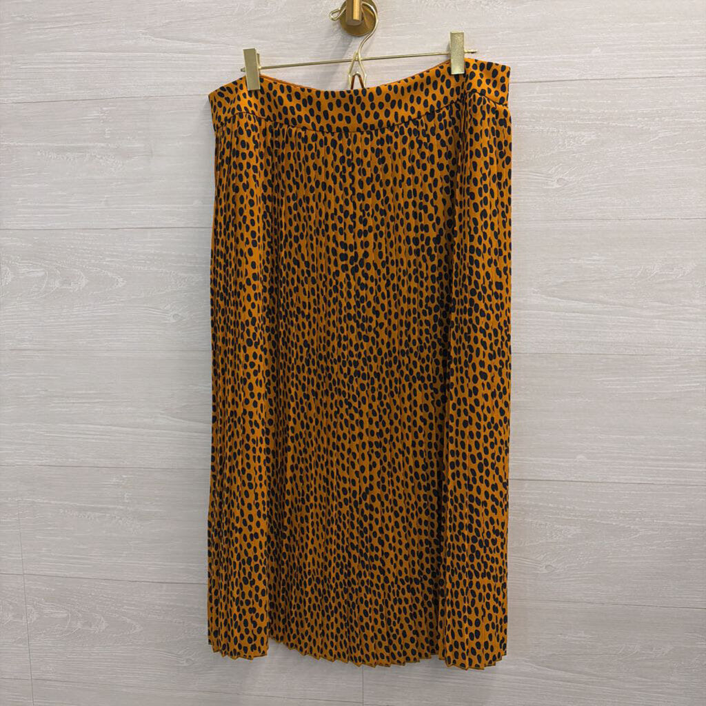 J Crew Mustard/ Navy Dot Print Pleated Midi Skirt 12