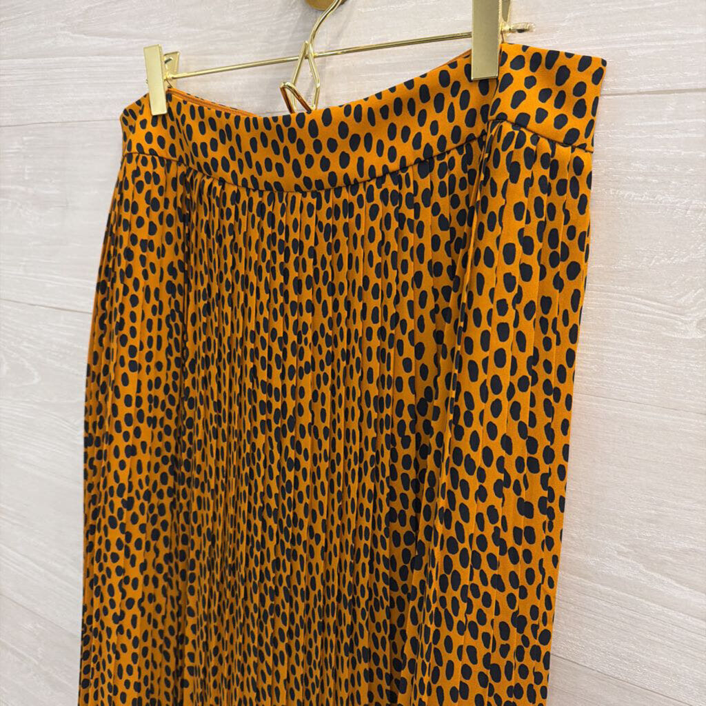 J Crew Mustard/ Navy Dot Print Pleated Midi Skirt 12