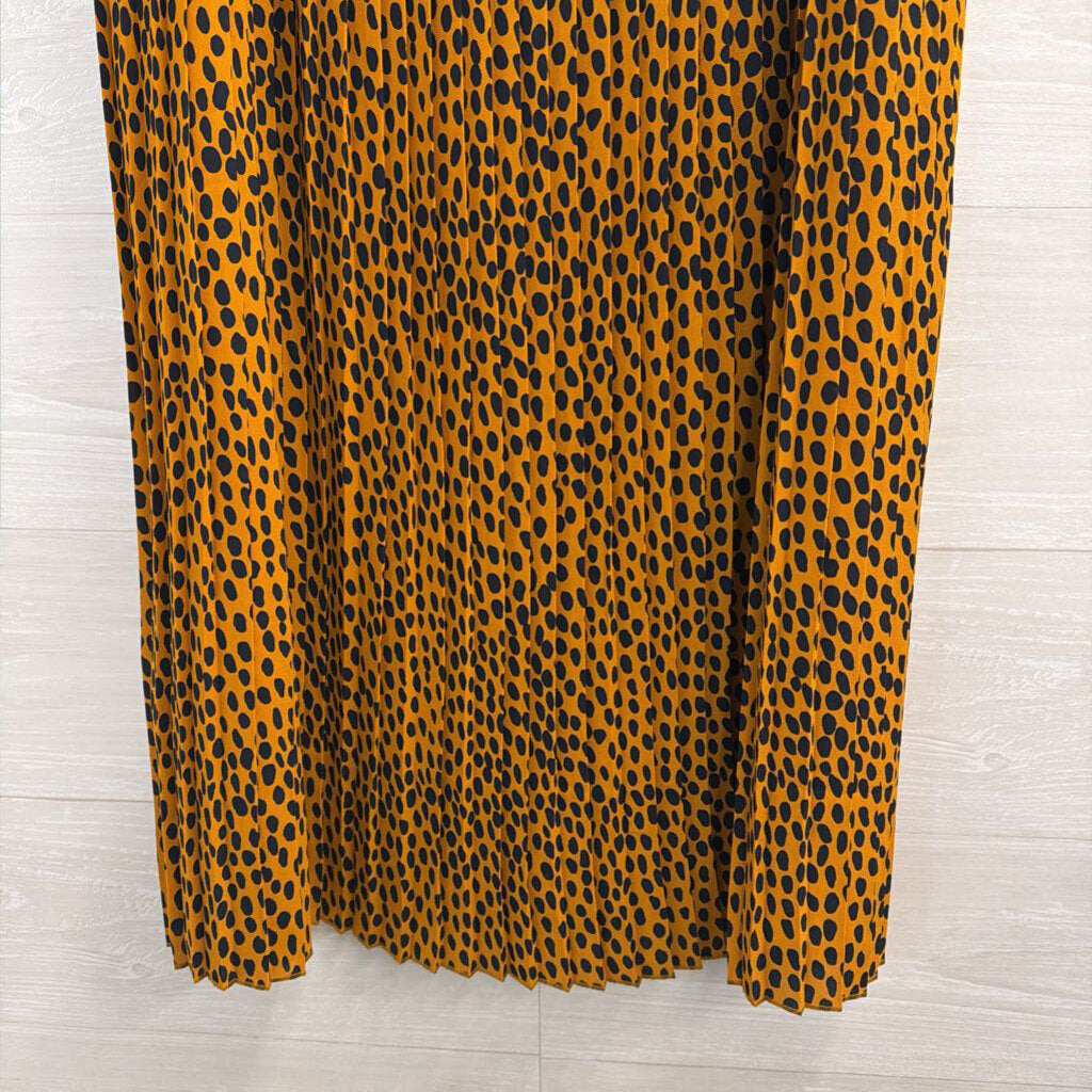 J Crew Mustard/ Navy Dot Print Pleated Midi Skirt 12