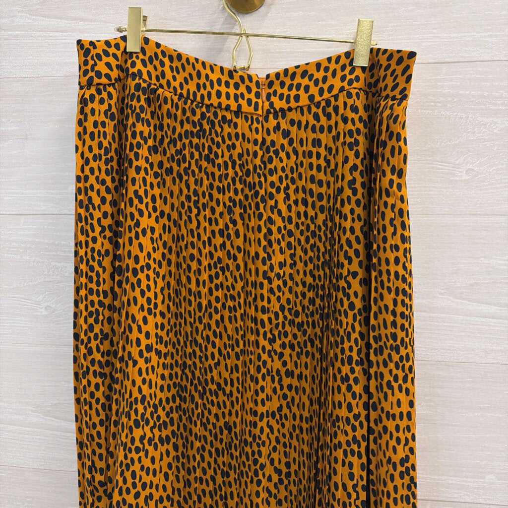 J Crew Mustard/ Navy Dot Print Pleated Midi Skirt 12