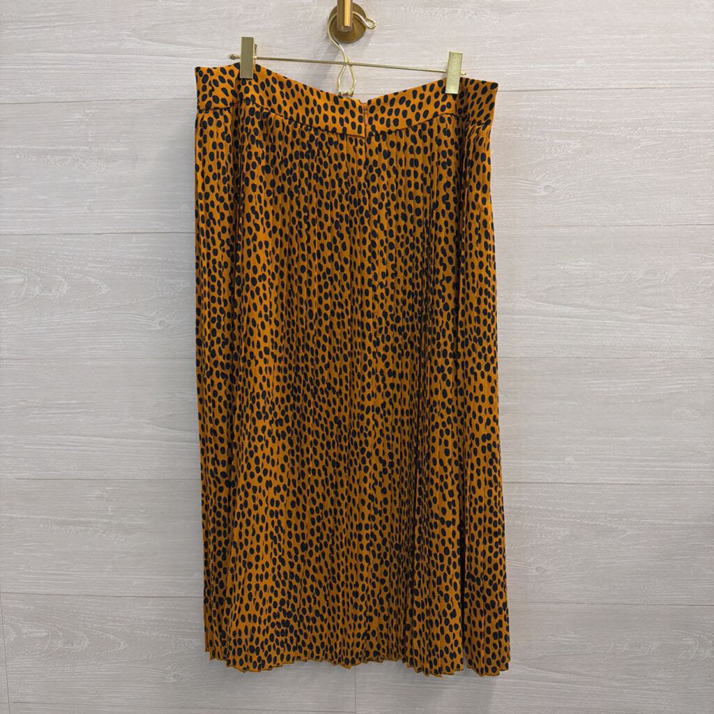J Crew Mustard/ Navy Dot Print Pleated Midi Skirt 12