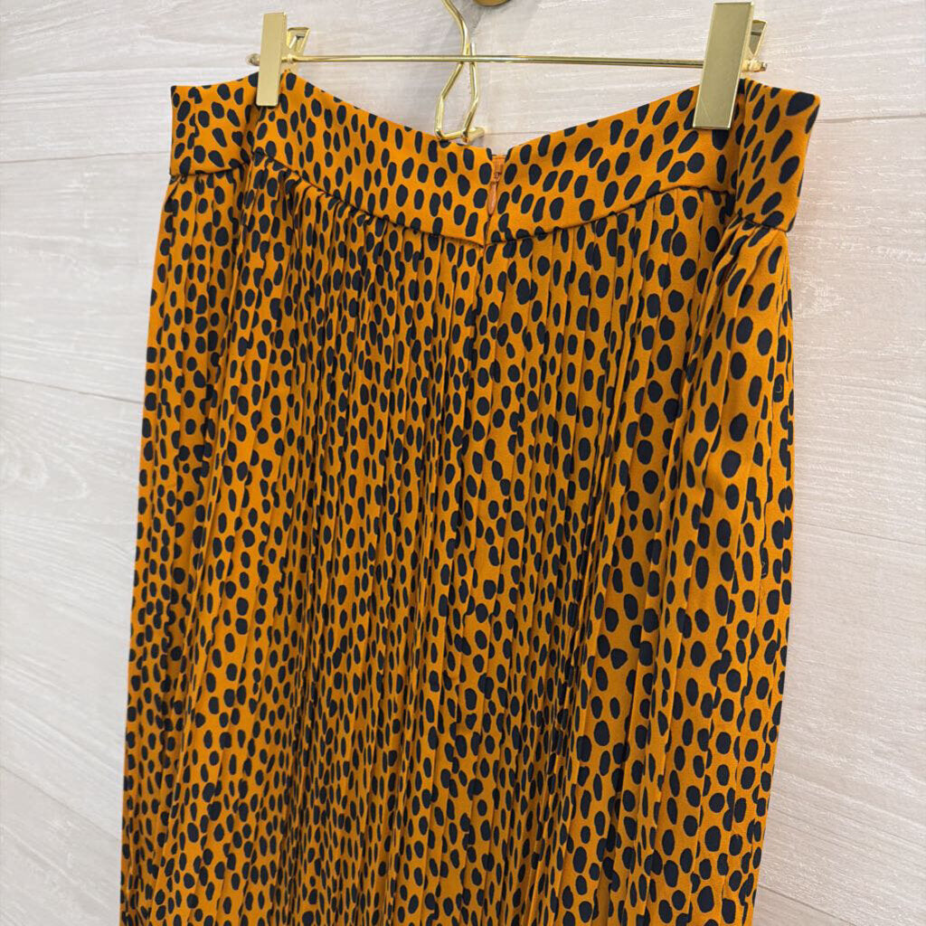 J Crew Mustard/ Navy Dot Print Pleated Midi Skirt 12