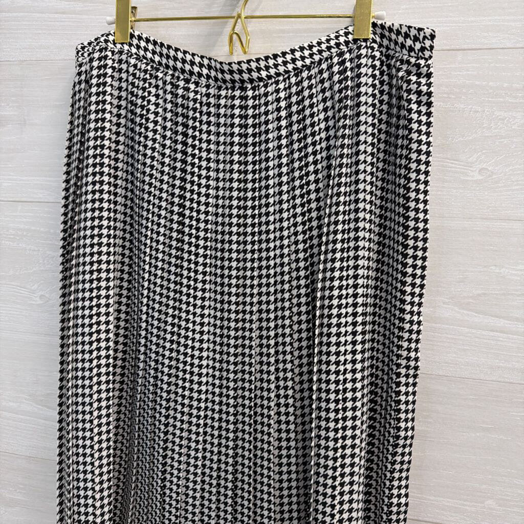 J Crew White/ Black Houndstooth Pleated Midi Skirt 14