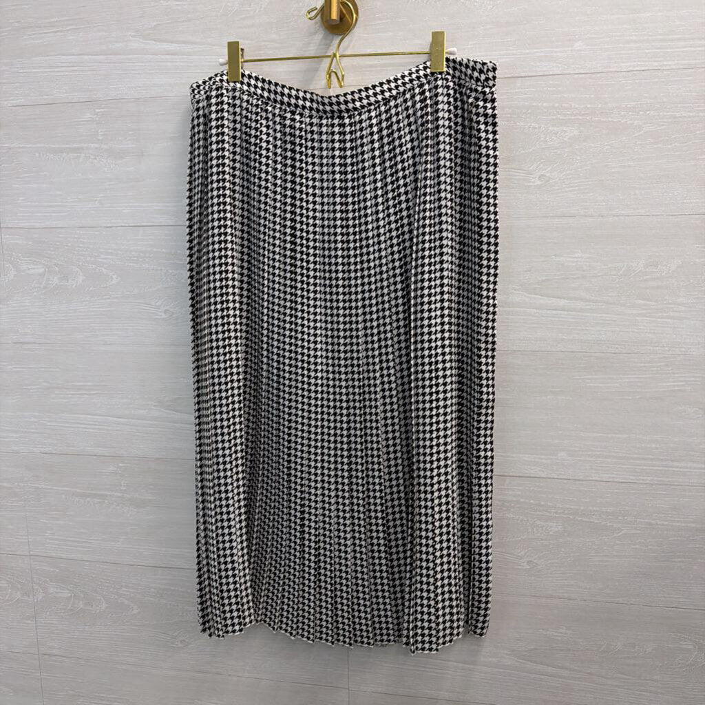 J Crew White/ Black Houndstooth Pleated Midi Skirt 14
