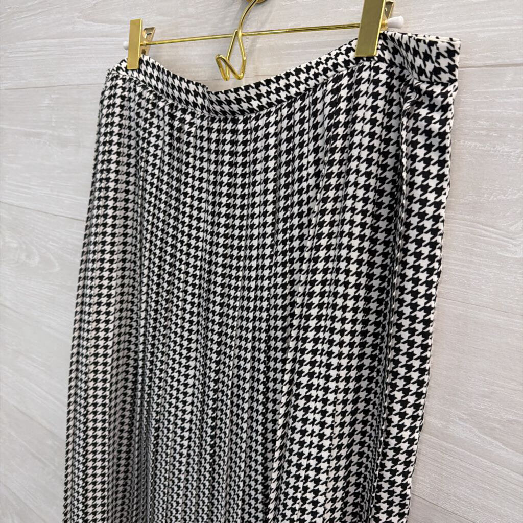 J Crew White/ Black Houndstooth Pleated Midi Skirt 14