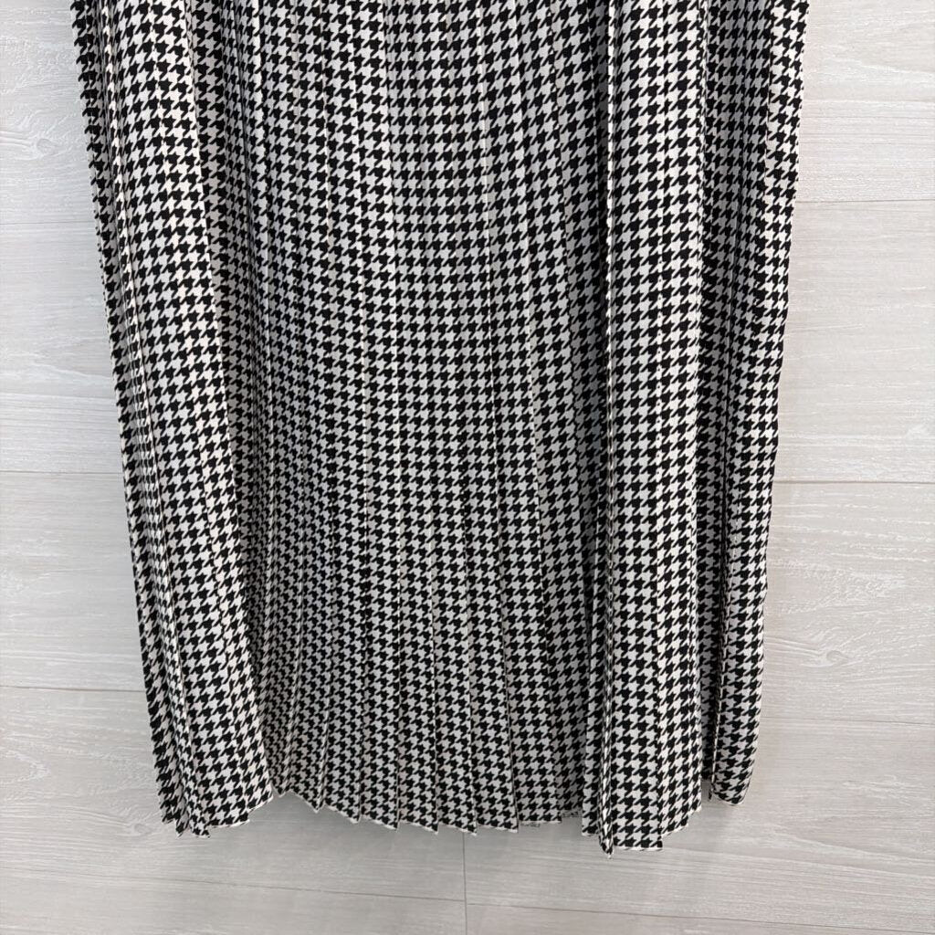 J Crew White/ Black Houndstooth Pleated Midi Skirt 14