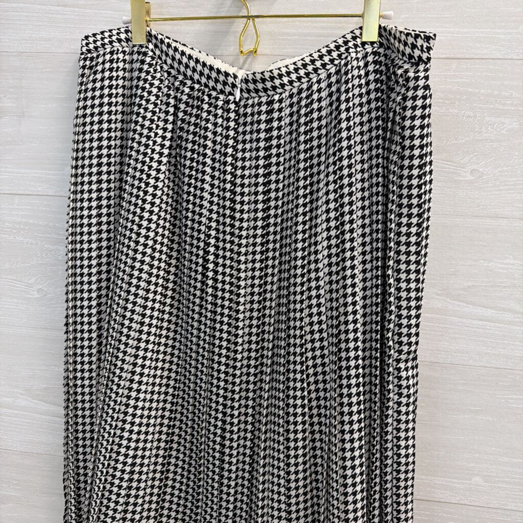 J Crew White/ Black Houndstooth Pleated Midi Skirt 14