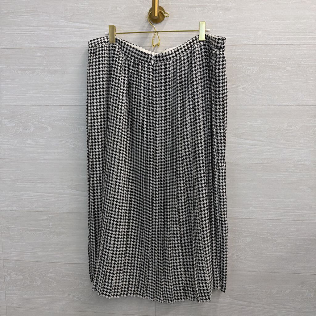 J Crew White/ Black Houndstooth Pleated Midi Skirt 14