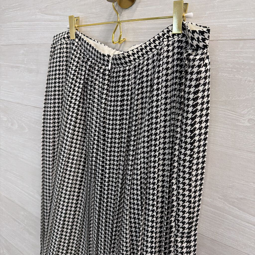 J Crew White/ Black Houndstooth Pleated Midi Skirt 14