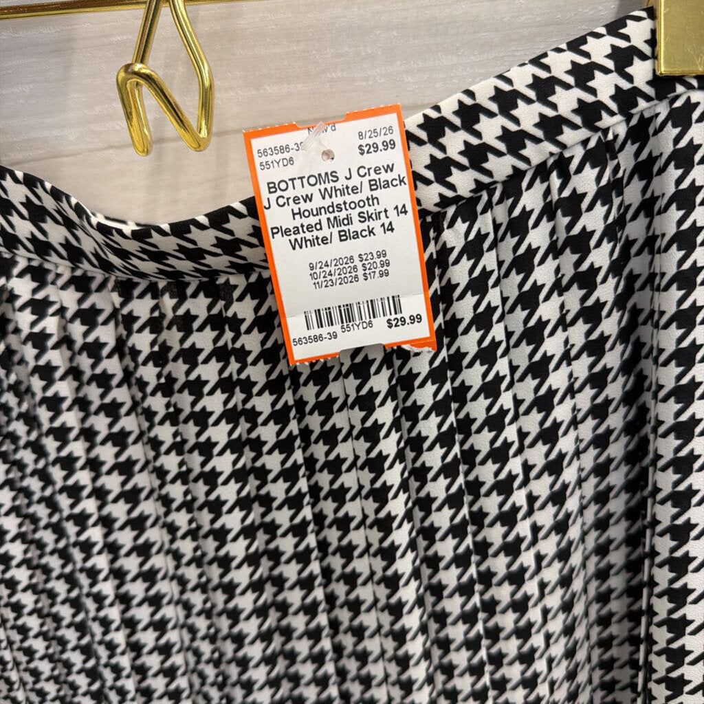 J Crew White/ Black Houndstooth Pleated Midi Skirt 14