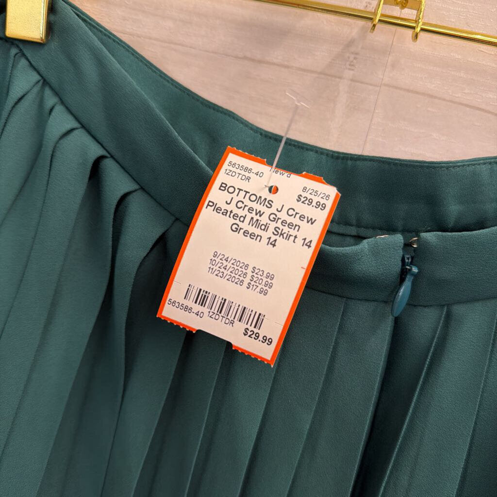 J Crew Green Pleated Midi Skirt 14
