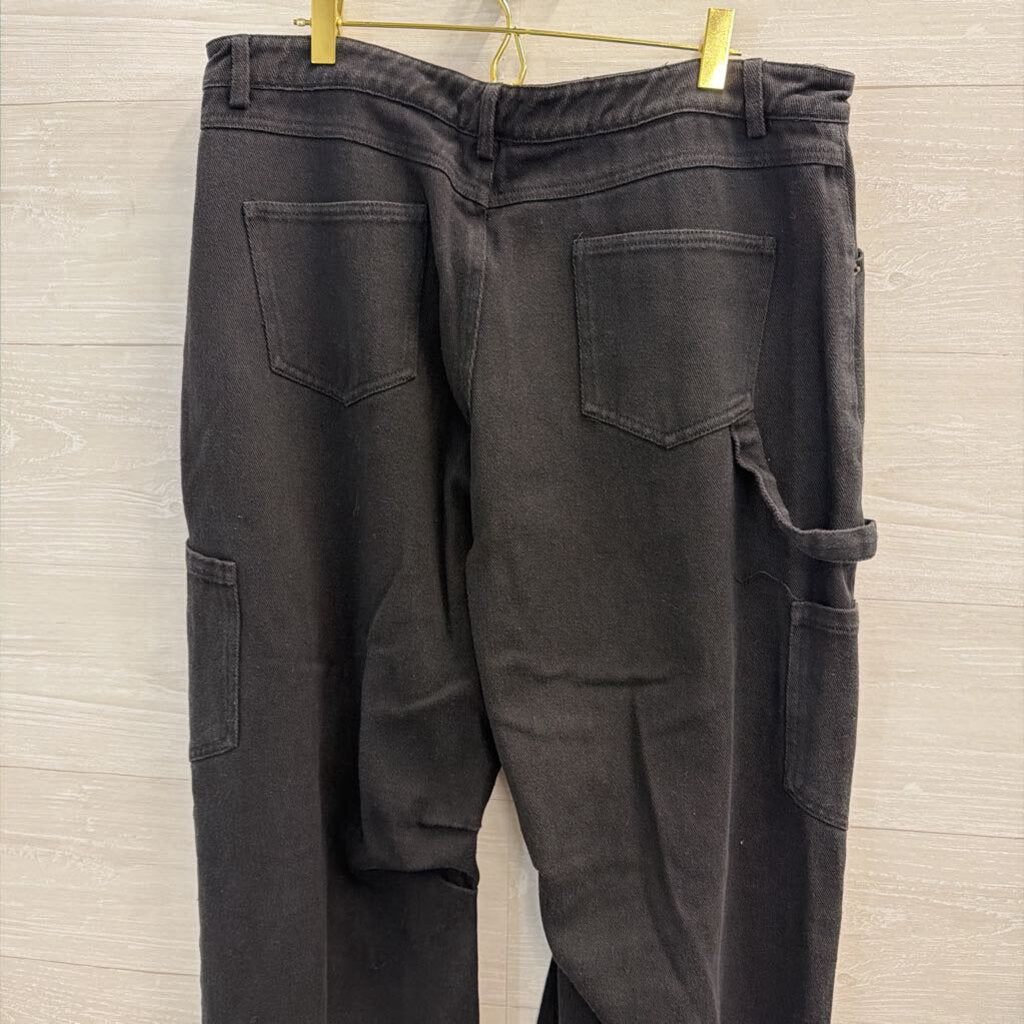 Lioness Black Denim Wide Leg Jeans Extra Large