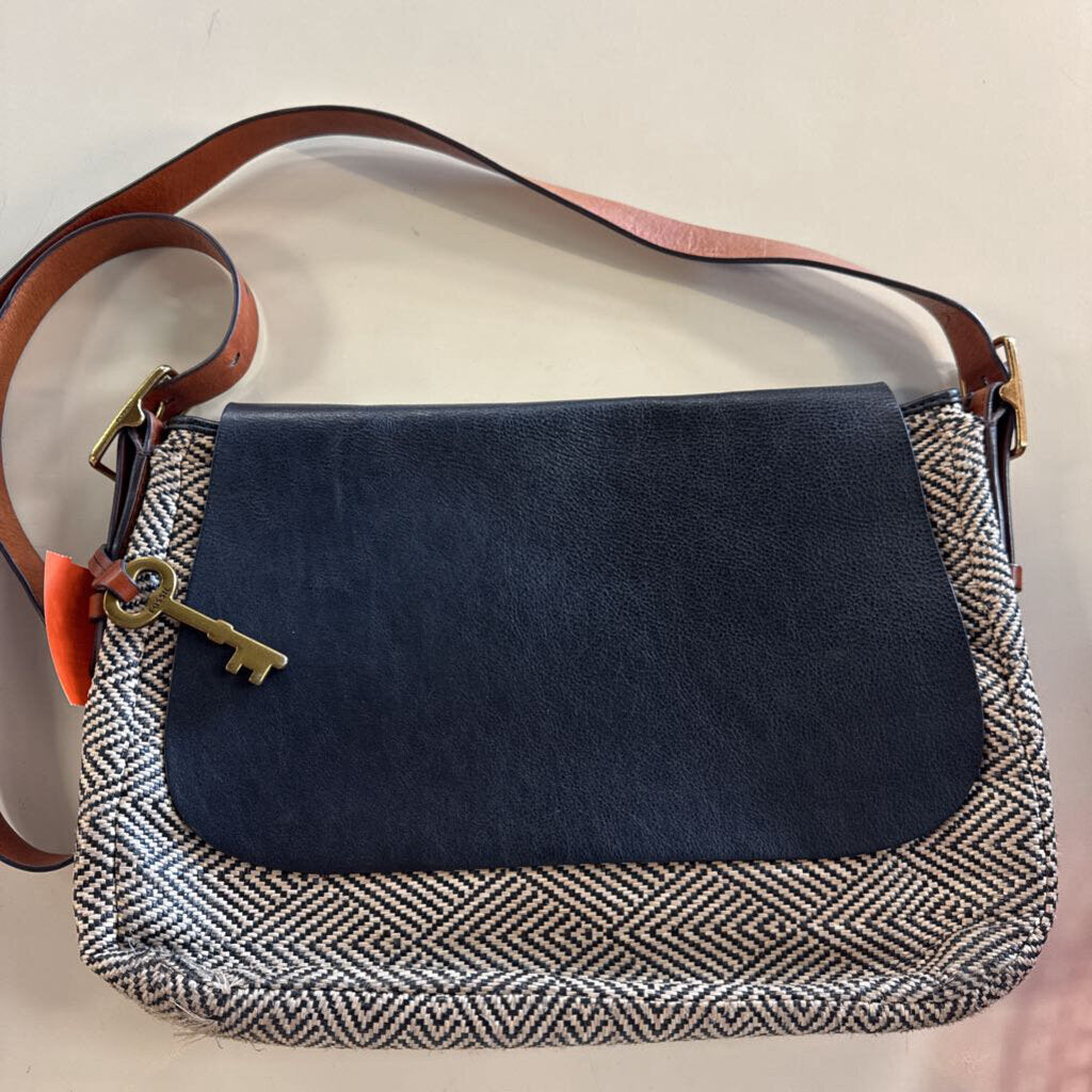 Fossil Black/ Cream/ Brown Harper Flap Crossbody Purse