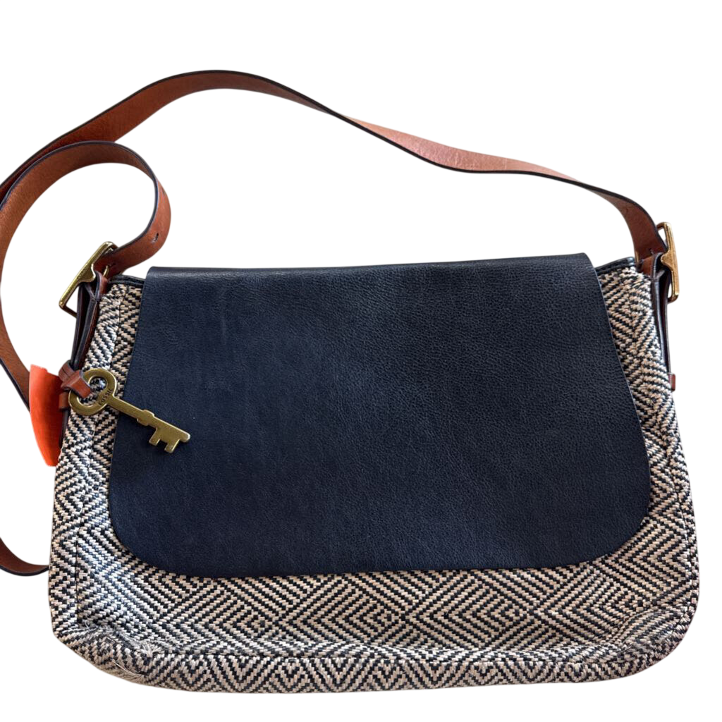 Fossil Black/ Cream/ Brown Harper Flap Crossbody Purse