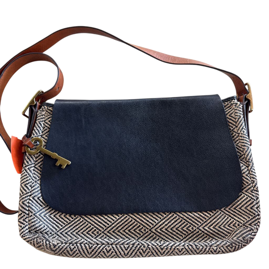 Fossil Black/ Cream/ Brown Harper Flap Crossbody Purse