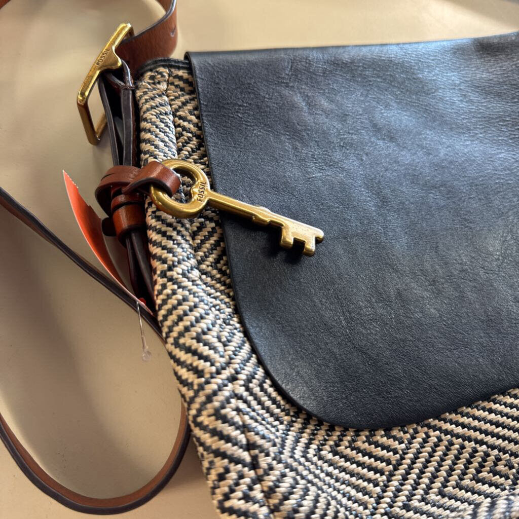 Fossil Black/ Cream/ Brown Harper Flap Crossbody Purse