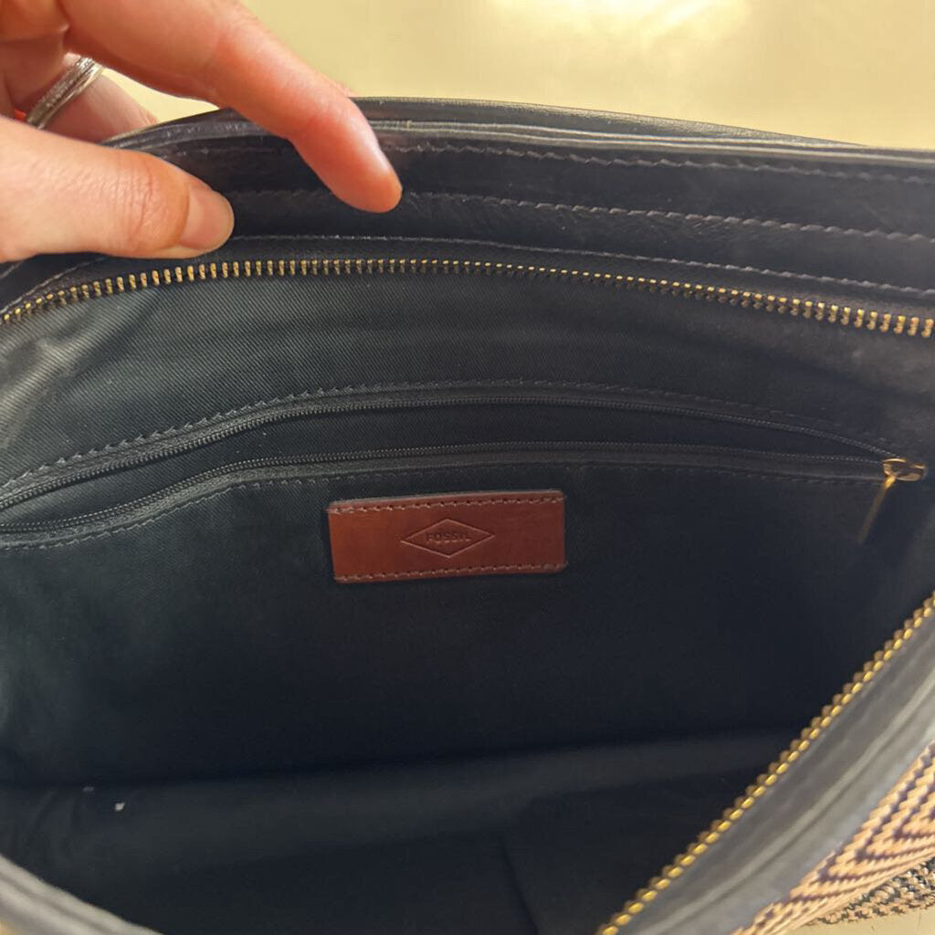 Fossil Black/ Cream/ Brown Harper Flap Crossbody Purse
