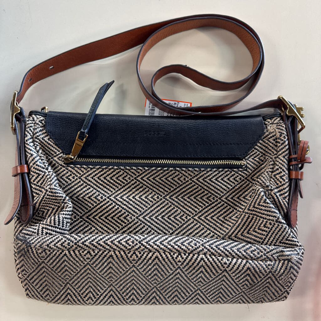 Fossil Black/ Cream/ Brown Harper Flap Crossbody Purse