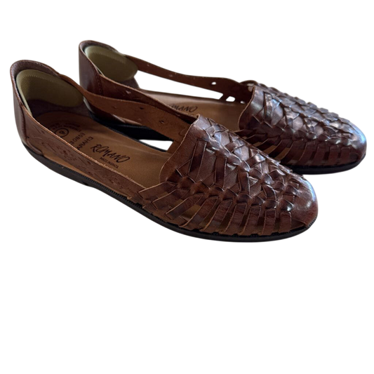 Romano Brown Woven Leather Huarache Slip On Flats 9
