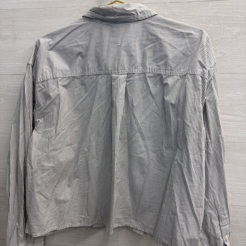 Banana Republic White/ Grey Striped Long Sleeve Button Down Top Large