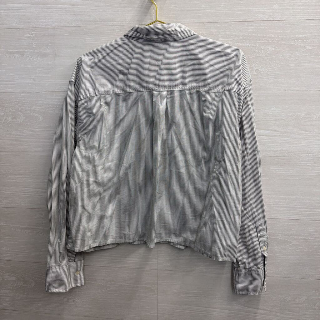Banana Republic White/ Grey Striped Long Sleeve Button Down Top Large