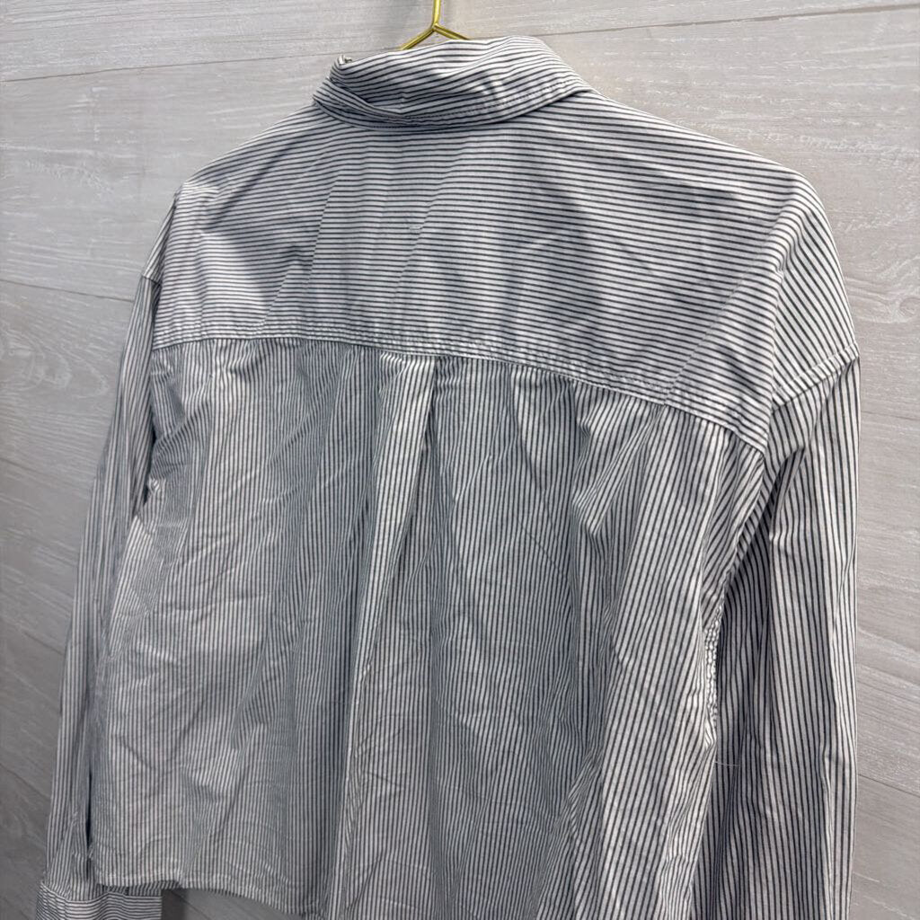Banana Republic White/ Grey Striped Long Sleeve Button Down Top Large