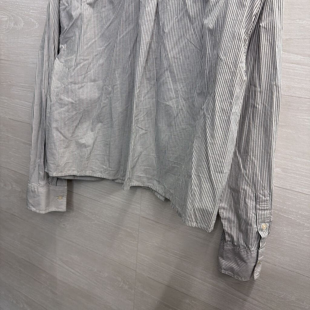 Banana Republic White/ Grey Striped Long Sleeve Button Down Top Large