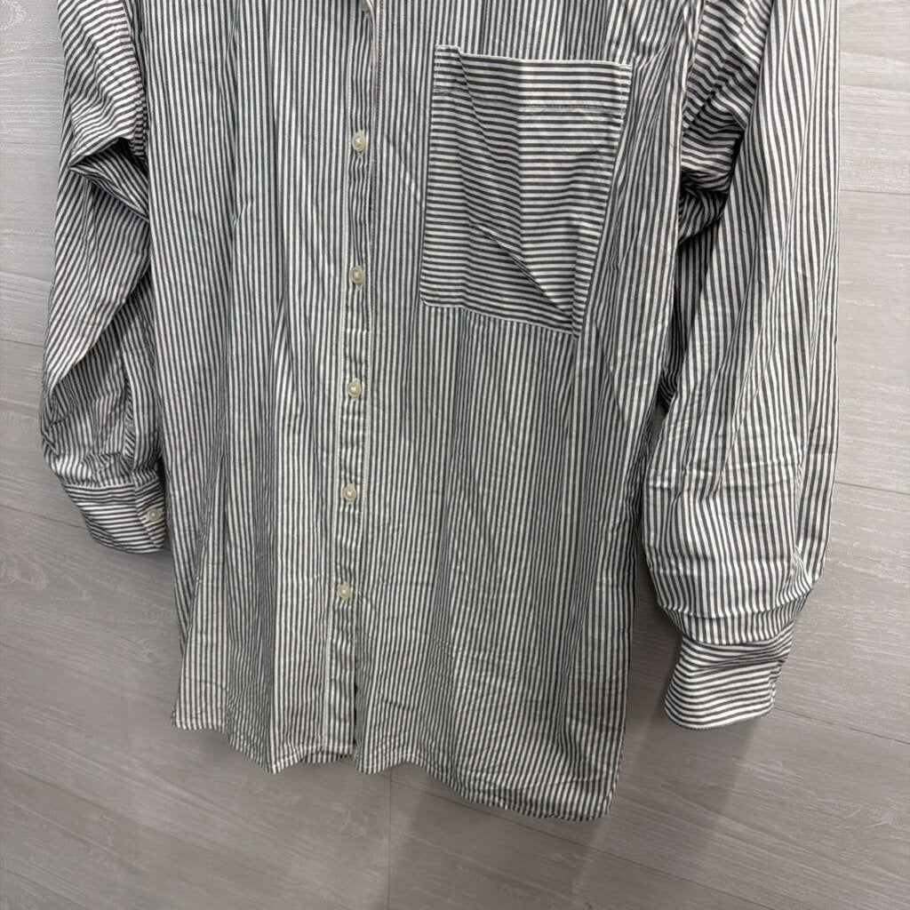 Loft White/ Grey Striped Long Sleeve Button Down Top Medium