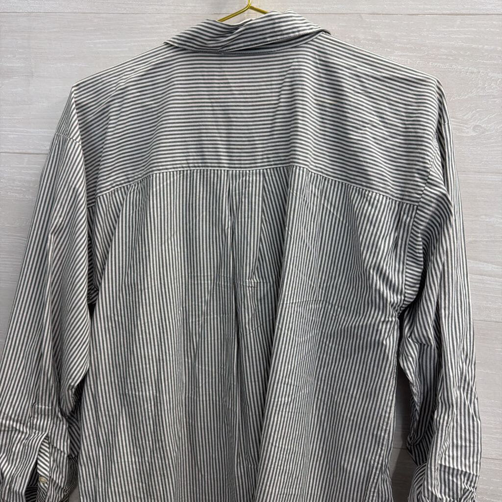 Loft White/ Grey Striped Long Sleeve Button Down Top Medium