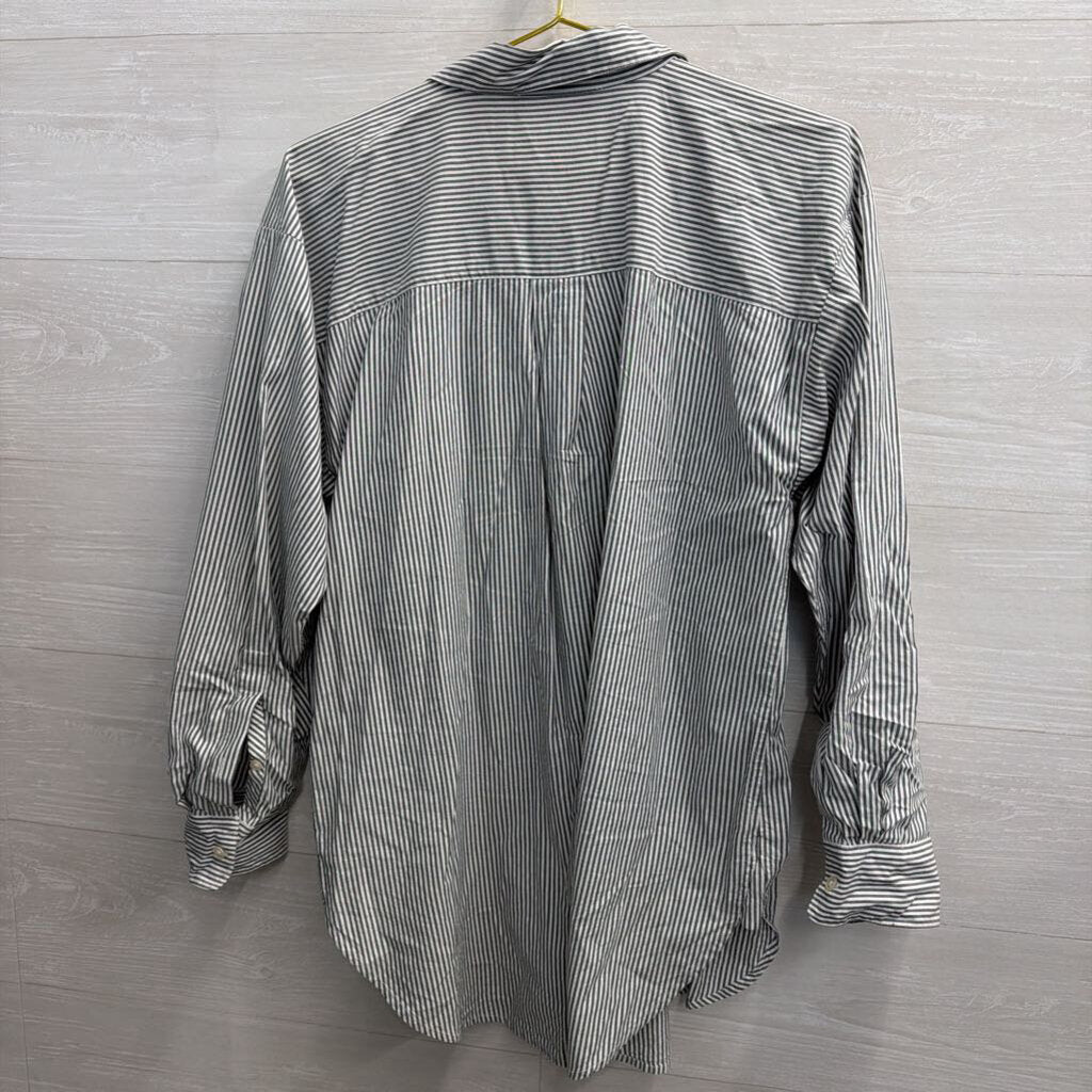 Loft White/ Grey Striped Long Sleeve Button Down Top Medium
