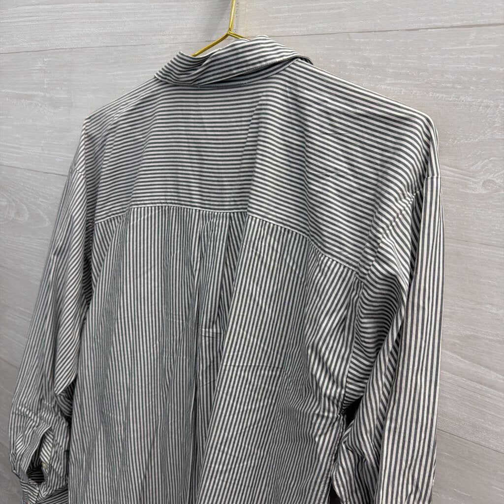 Loft White/ Grey Striped Long Sleeve Button Down Top Medium