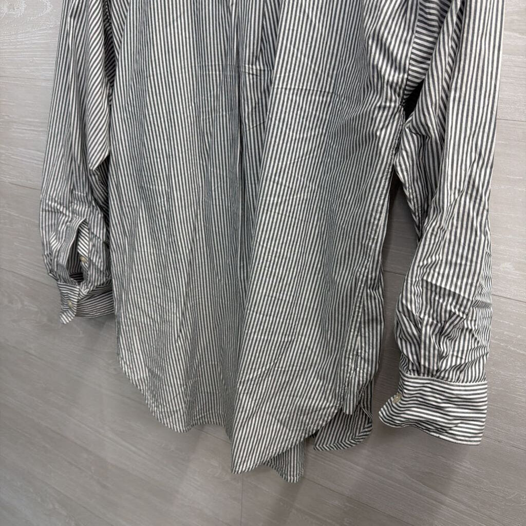 Loft White/ Grey Striped Long Sleeve Button Down Top Medium