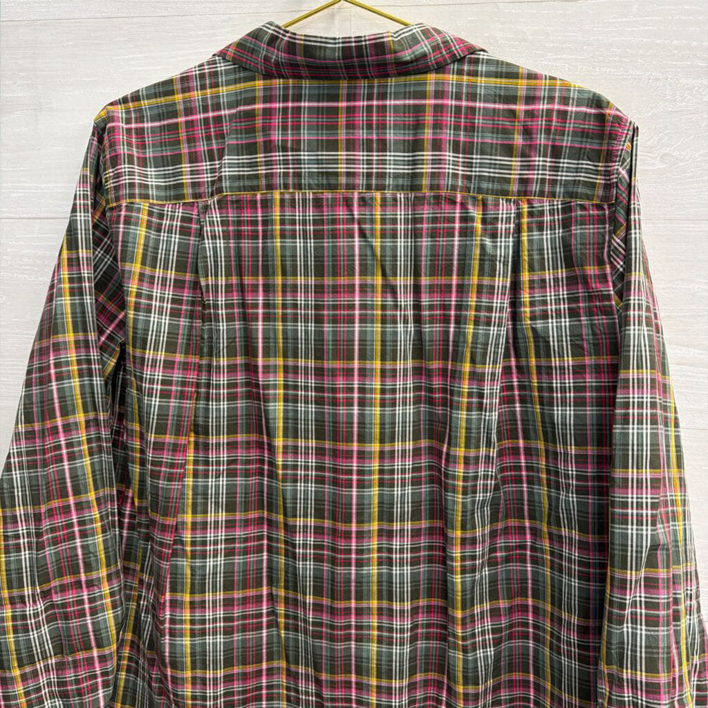 Loft Green/ Multi Plaid Long Sleeve Button Down Top Large