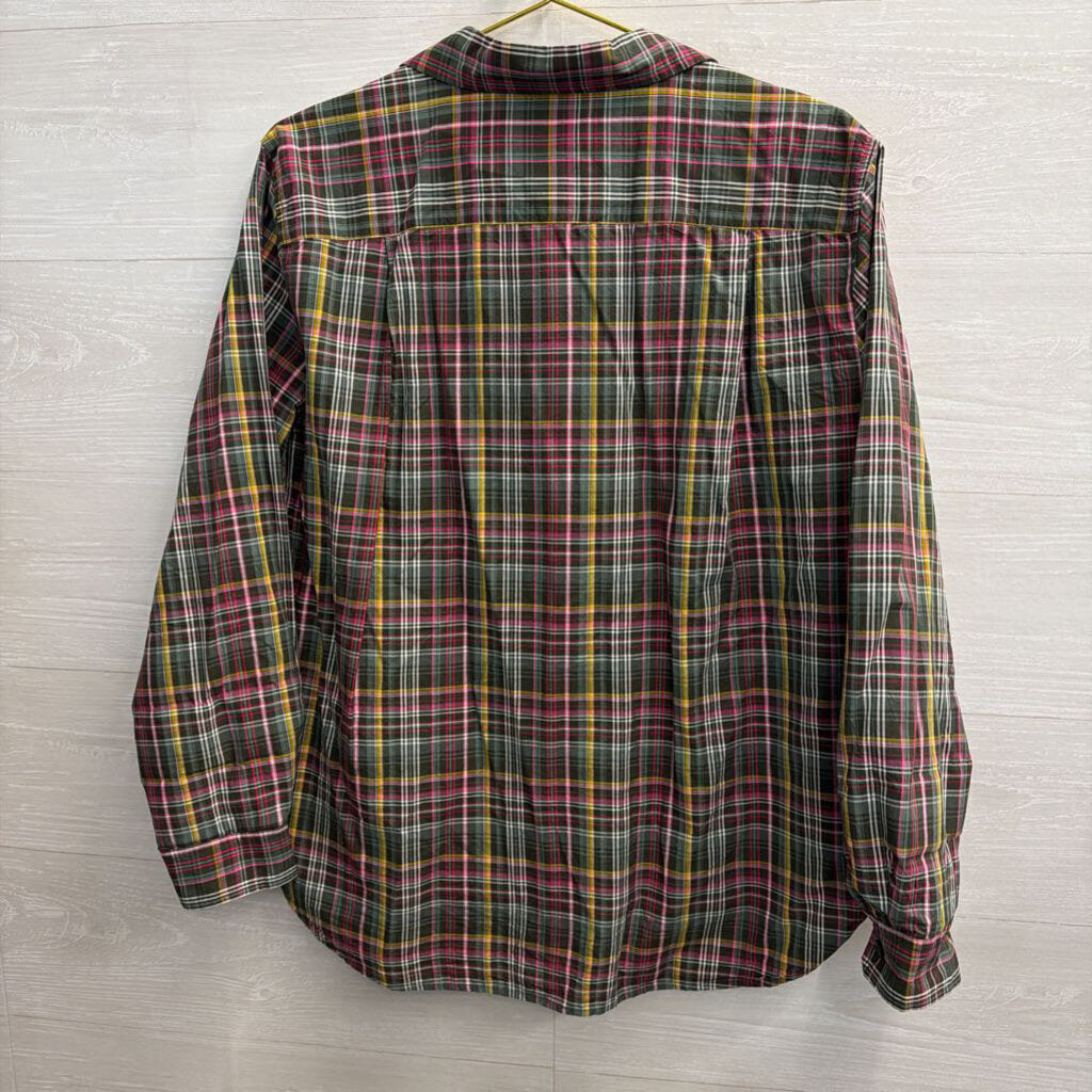 Loft Green/ Multi Plaid Long Sleeve Button Down Top Large