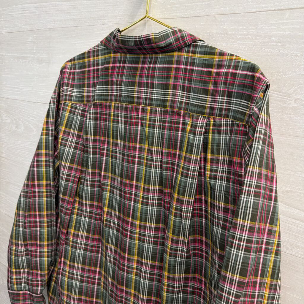 Loft Green/ Multi Plaid Long Sleeve Button Down Top Large