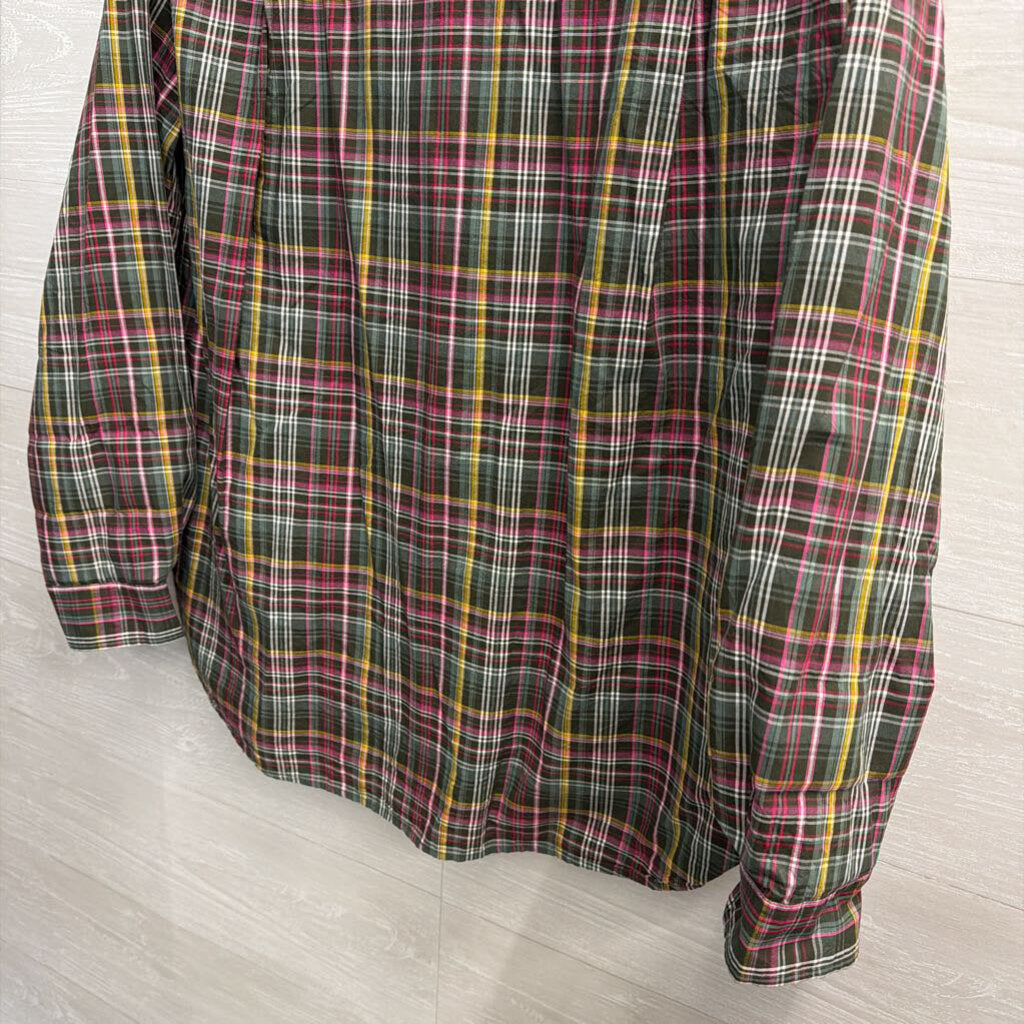 Loft Green/ Multi Plaid Long Sleeve Button Down Top Large
