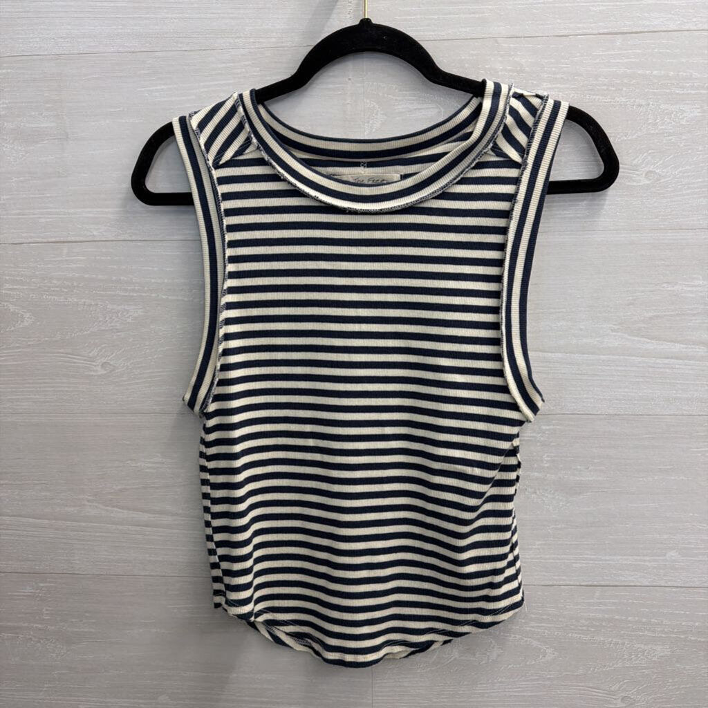 We The Free White/ Navy Striped Tank Top Large