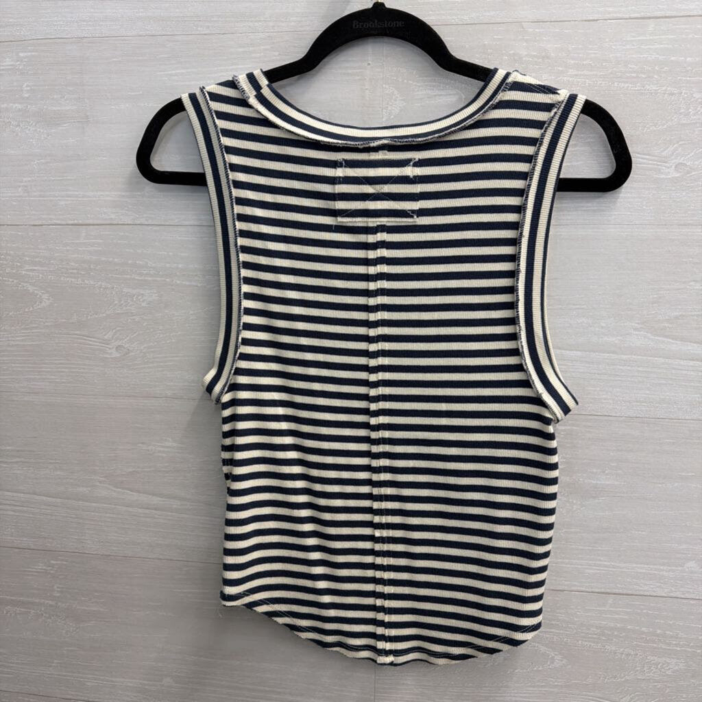 We The Free White/ Navy Striped Tank Top Large