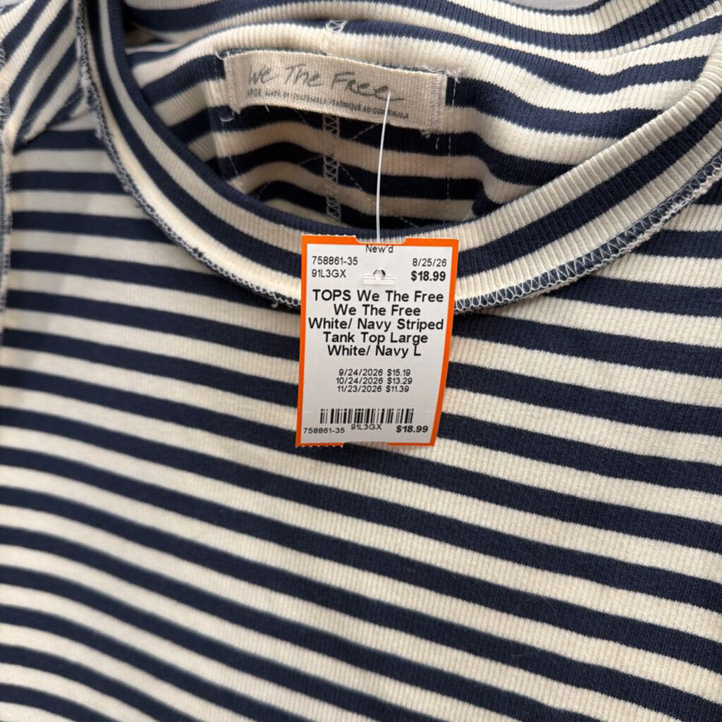 We The Free White/ Navy Striped Tank Top Large