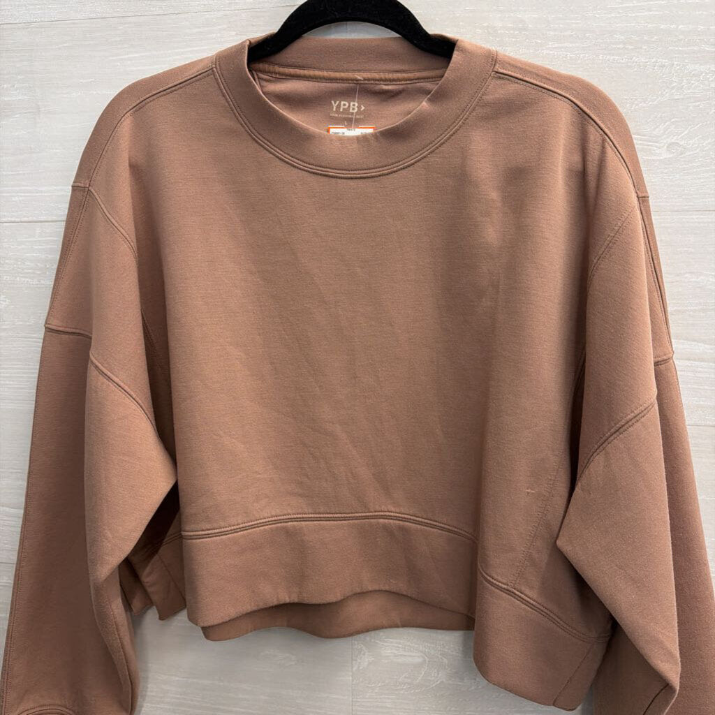 YPB Brown Cropped Crewneck Sweatshirt Large