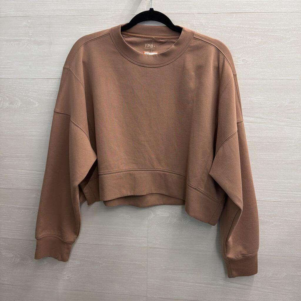 YPB Brown Cropped Crewneck Sweatshirt Large