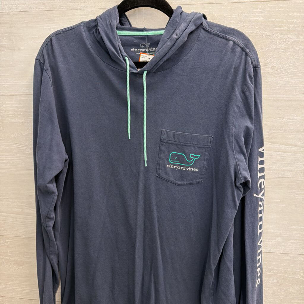 Vineyard Vines Blue Hooded Long Sleeve Top Medium