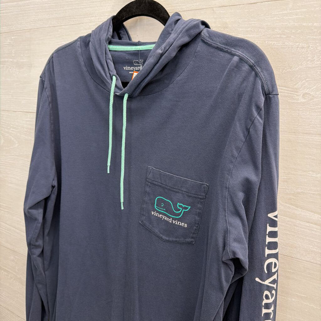 Vineyard Vines Blue Hooded Long Sleeve Top Medium