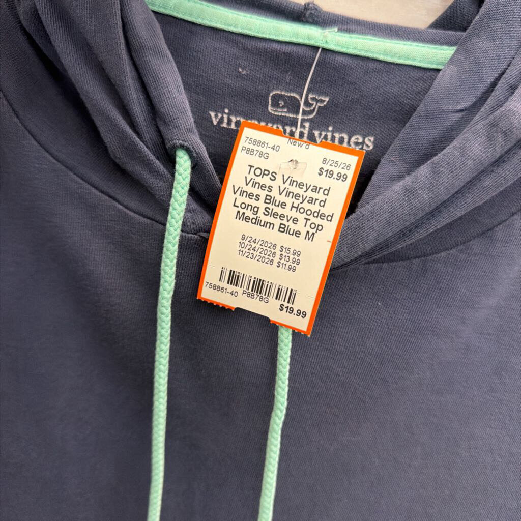 Vineyard Vines Blue Hooded Long Sleeve Top Medium