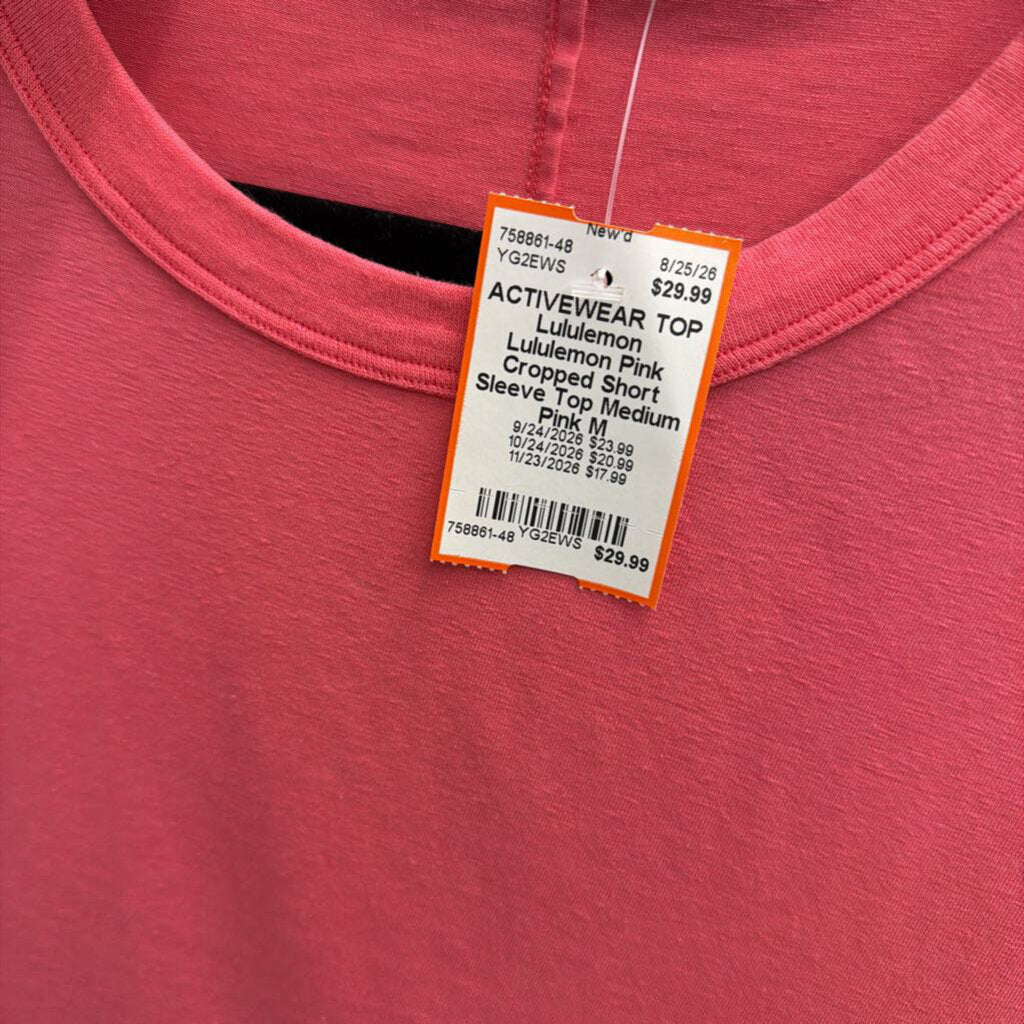 Lululemon Pink Cropped Short Sleeve Top Medium