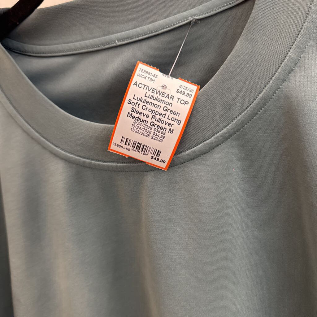Lululemon Green Soft Cropped Long Sleeve Pullover Medium