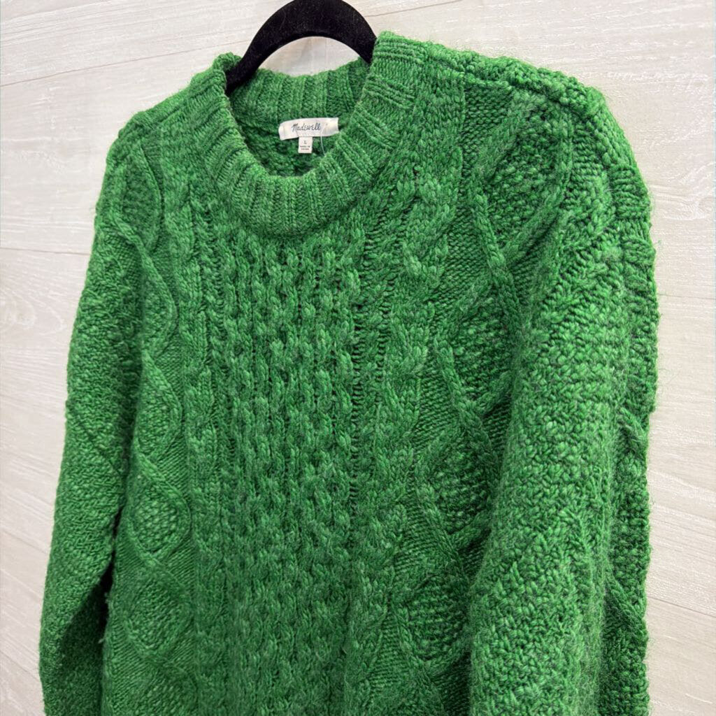 Madewell Green Cable Knit Long Sleeve Sweater Large