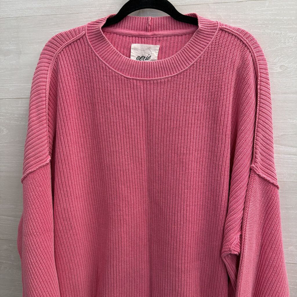 Aerie Pink Knit Long Sleeve Oversized Sweater Medium