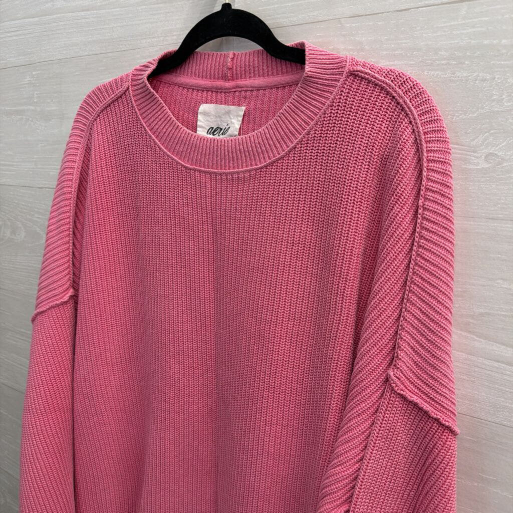 Aerie Pink Knit Long Sleeve Oversized Sweater Medium
